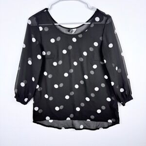HM Divided Black White Polka Dot Sheer Chiffon Blouse Womens Size 2‎ Preppy